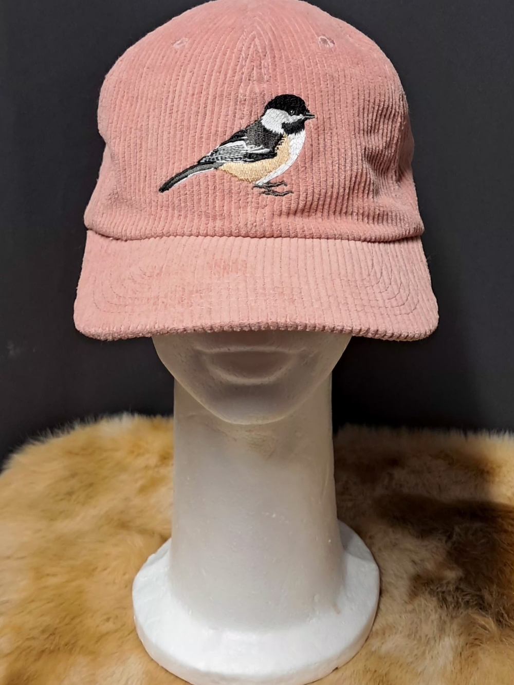 Pink Chickadee Corduroy Hat by Bird Collective OS